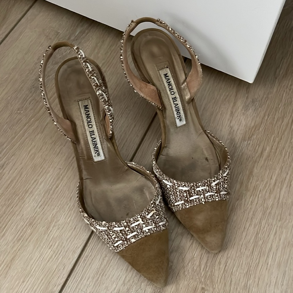 Manolo Blahnik tweed slingback heels